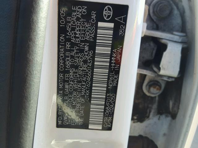 JTKKT624660143796 - 2006 SCION XA WHITE photo 10