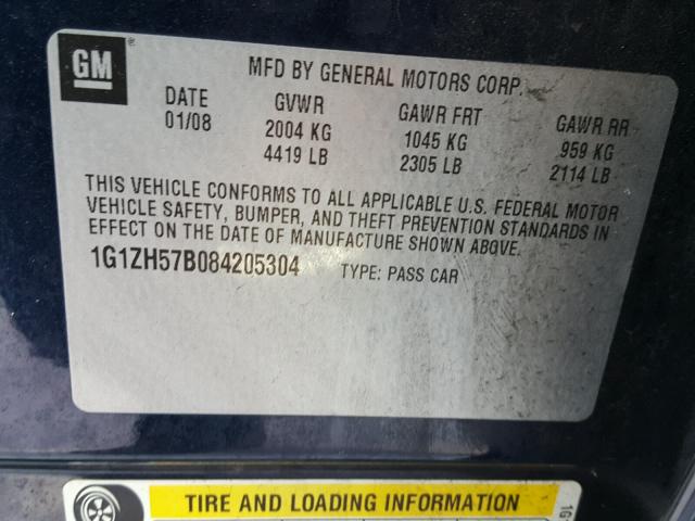 1G1ZH57B084205304 - 2008 CHEVROLET MALIBU 1LT 蓝色 照片 10