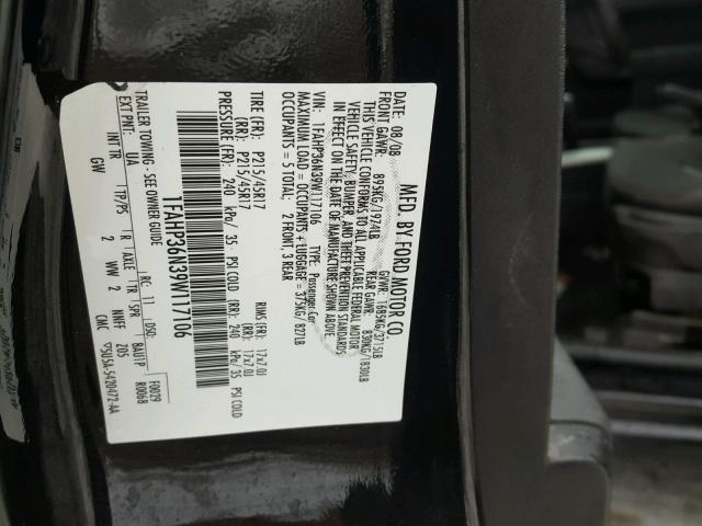 1FAHP36N39W117106 - 2009 FORD FOCUS SES BLACK photo 10