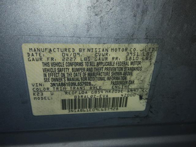 3N1AB61E09L657928 - 2009 NISSAN SENTRA 2.0 SILVER photo 10