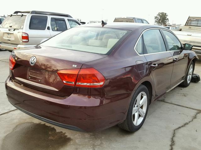 1VWBP7A36DC008076 - 2013 VOLKSWAGEN PASSAT SE MAROON photo 4