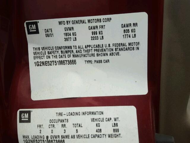 1G2NE52T51M673666 - 2001 PONTIAC GRAND AM S 栗色 照片 10