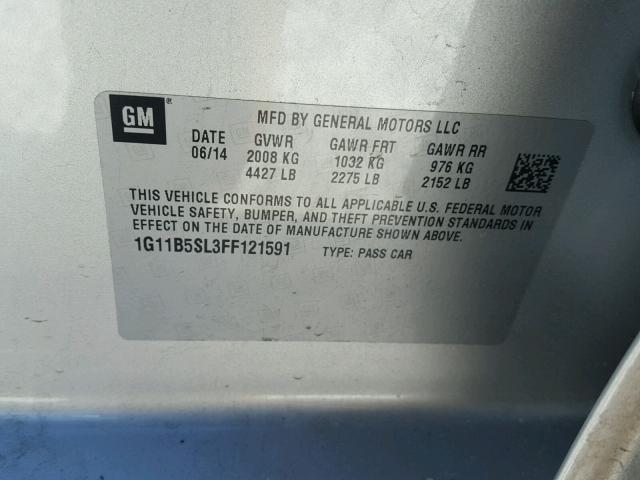 1G11B5SL3FF121591 - 2015 CHEVROLET MALIBU LS SILVER photo 10