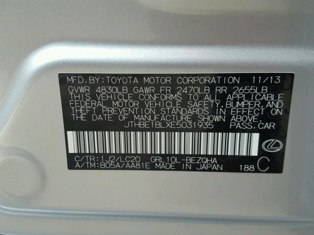 JTHBE1BLXE5031935 - 2014 LEXUS GS 350 SILVER photo 10