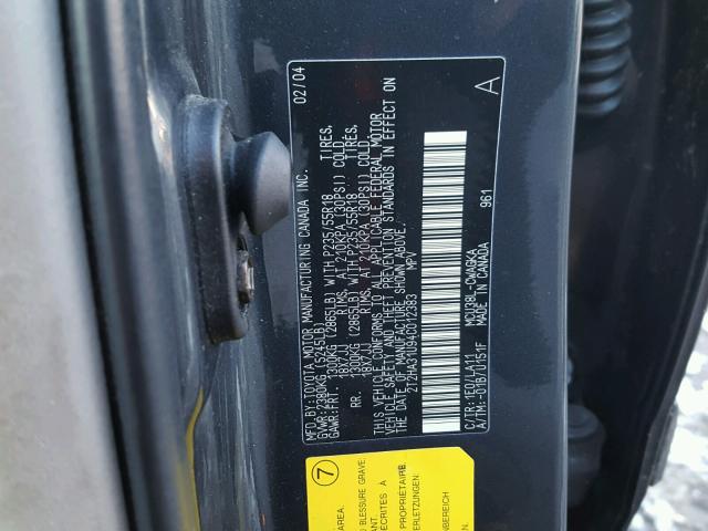 2T2HA31U94C012383 - 2004 LEXUS RX 330 CHARCOAL photo 10