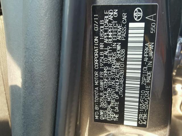 JTKKU4B43B1014338 - 2011 SCION XD GRAY photo 10