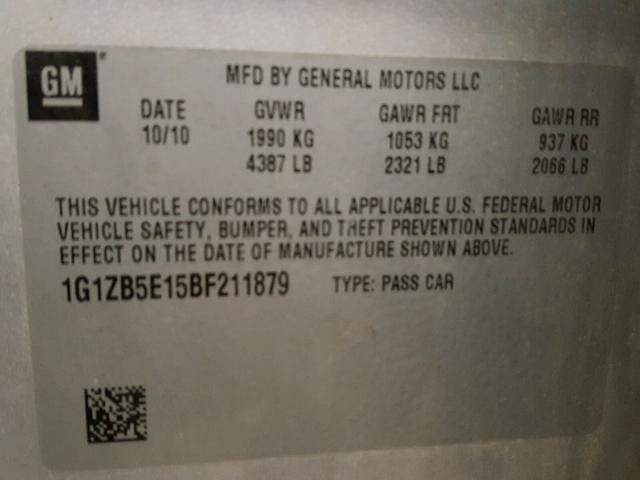 1G1ZB5E15BF211879 - 2011 CHEVROLET MALIBU LS SILVER photo 10