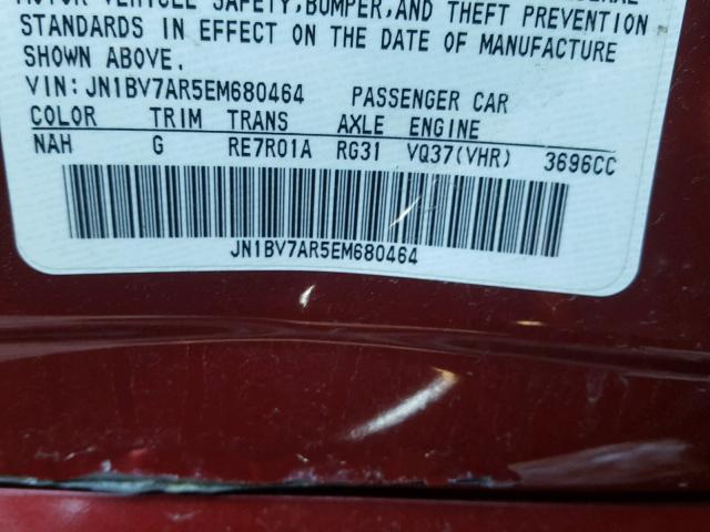 JN1BV7AR5EM680464 - 2014 INFINITI Q50 BASE RED photo 10