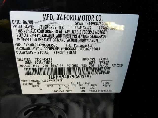 1LNHM94R79G603595 - 2009 LINCOLN MKS BLACK photo 10