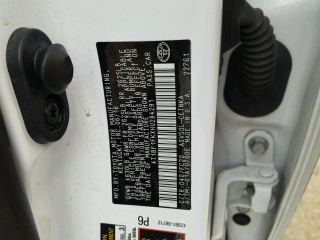 4T1BF1FKXHU284291 - 2017 TOYOTA CAMRY LE WHITE photo 10