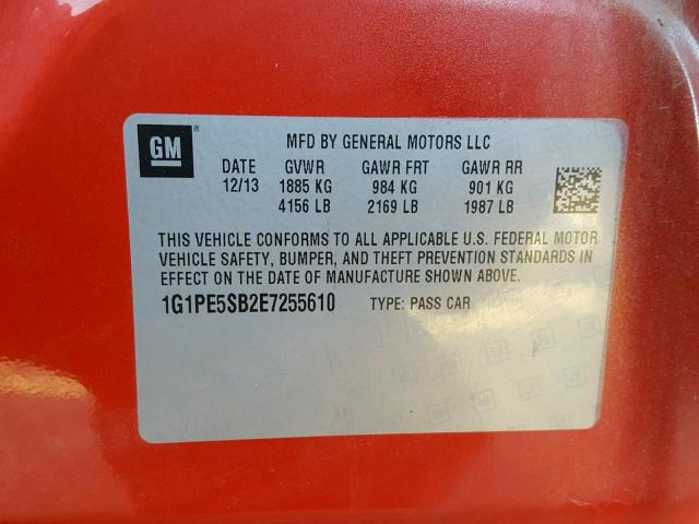 1G1PE5SB2E7255610 - 2014 CHEVROLET CRUZE LT RED photo 10