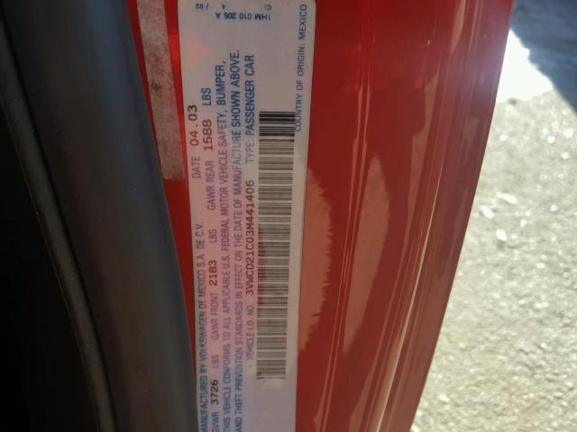 3VWCD21C03M441406 - 2003 VOLKSWAGEN NEW BEETLE RED photo 10