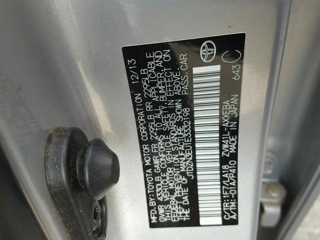 JTDZN3EU1E3332198 - 2014 TOYOTA PRIUS V SILVER photo 10