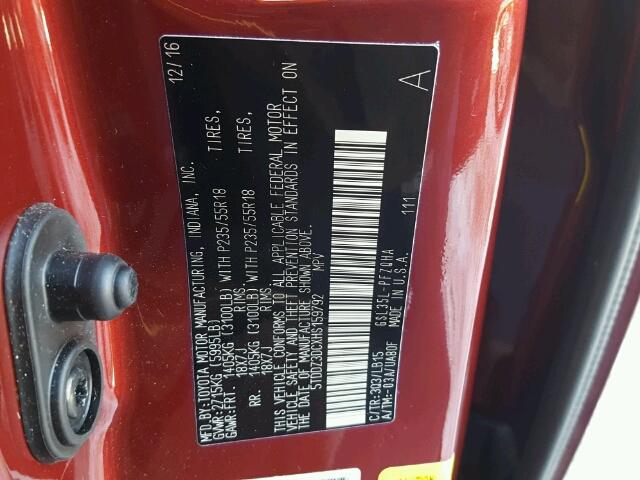 5TDDZ3DCXHS159792 - 2017 TOYOTA SIENNA XLE RED photo 10