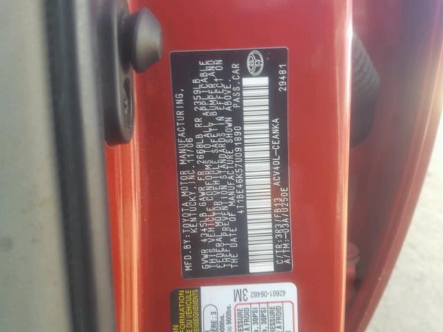 4T1BE46K57U091890 - 2007 TOYOTA CAMRY NEW RED photo 10