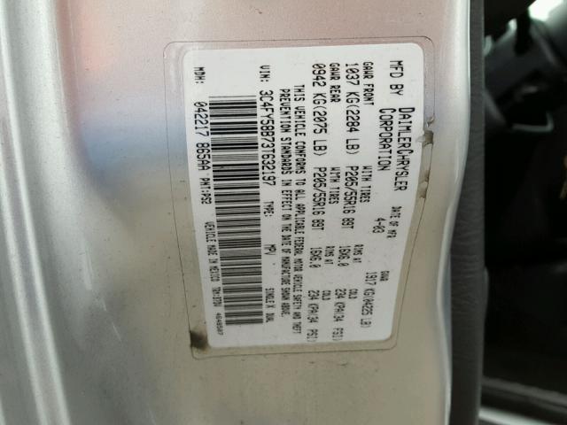 3C4FY58B73T632197 - 2003 CHRYSLER PT CRUISER SILVER photo 10