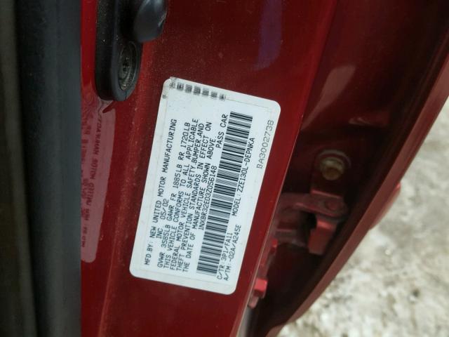 1NXBR32E03Z056148 - 2003 TOYOTA COROLLA CE RED photo 10