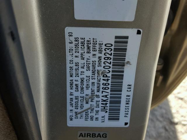 JH4KA7664PC029230 - 1993 ACURA LEGEND L GOLD photo 10