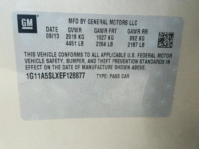 1G11A5SLXEF128877 - 2014 CHEVROLET MALIBU LS 米色 照片 10