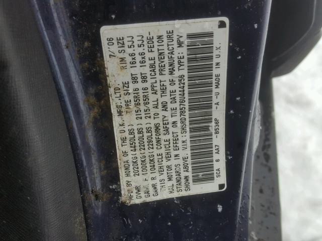 SHSRD78576U444256 - 2006 HONDA CR-V LX BLUE photo 10