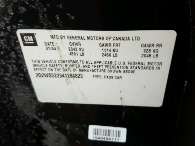 2G2WS522341284822 - 2004 PONTIAC GRAND PRIX BLACK photo 10