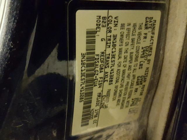 3N1BC13E57L413285 - 2007 NISSAN VERSA S BLUE photo 10