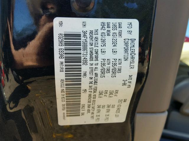 3A4FY58B86T314992 - 2006 CHRYSLER PT CRUISER BLACK photo 10