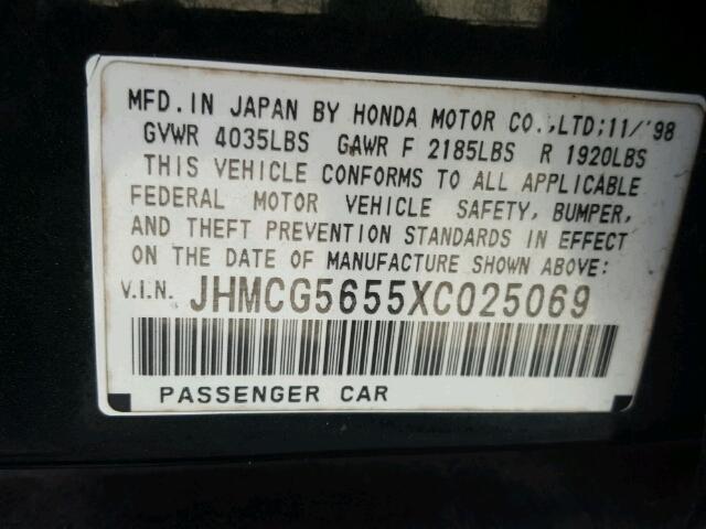 JHMCG5655XC025069 - 1999 HONDA ACCORD EX GREEN photo 10