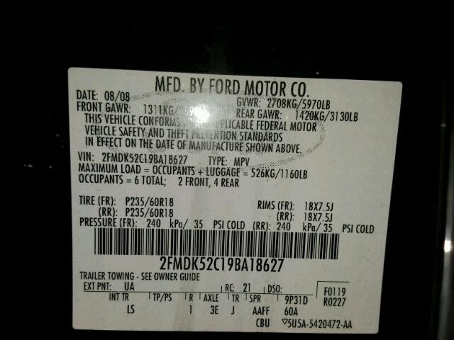 2FMDK52C19BA18627 - 2009 FORD FLEX SEL Սև լուսանկար 10