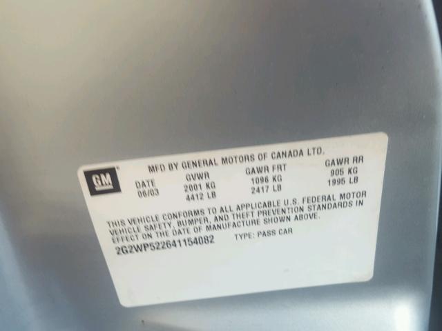 2G2WP522641154082 - 2004 PONTIAC GRAND PRIX SILVER photo 10