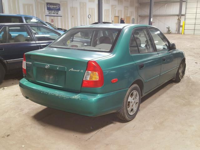 KMHCG45C01U237029 - 2001 HYUNDAI ACCENT GL GREEN photo 4