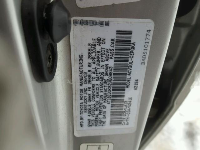 4T1BE30K82U609843 - 2002 TOYOTA CAMRY LE SILVER photo 10