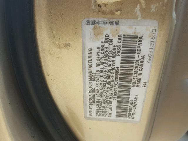 2T1CF22PX3C608054 - 2003 TOYOTA CAMRY SOLA GOLD photo 10