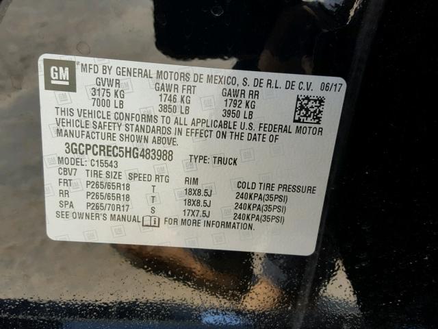 3GCPCREC5HG483988 - 2017 CHEVROLET SILVERADO BLACK photo 10