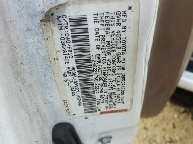 JT2BG22K0W0235045 - 1998 TOYOTA CAMRY CE WHITE photo 10