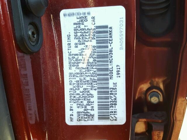 4T1BF32K13U057050 - 2003 TOYOTA CAMRY LE RED photo 10
