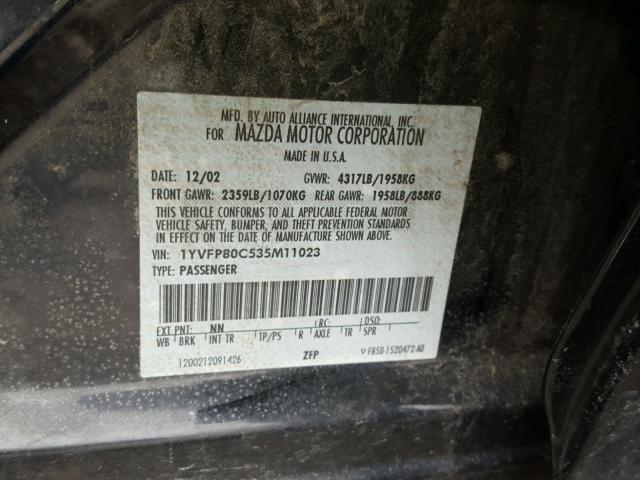 1YVFP80C535M11023 - 2003 MAZDA 6 I BLACK photo 10