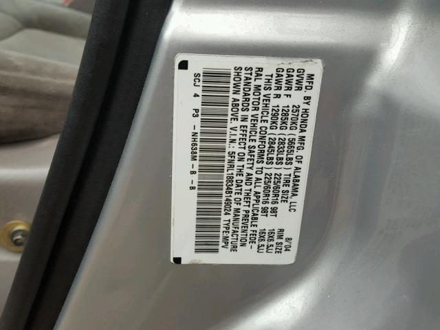 5FNRL18834B149024 - 2004 HONDA ODYSSEY EX GRAY photo 10