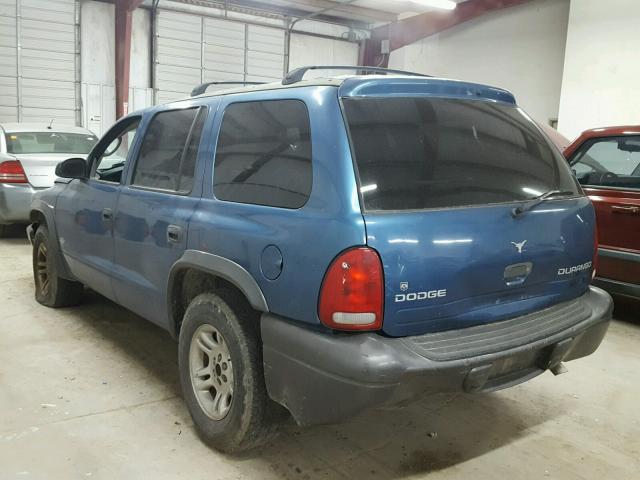 1B4HR38N22F107123 - 2002 DODGE DURANGO SP BLUE photo 3