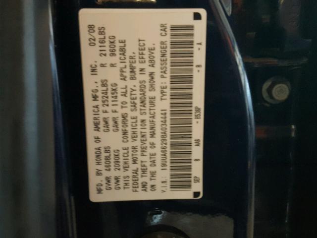 19UUA66298A034441 - 2008 ACURA TL BLUE photo 10