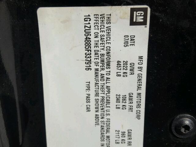 1G1ZU64885F337916 - 2005 CHEVROLET MALIBU MAX 黑色 照片 10