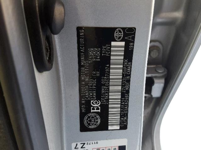 2T1KR32E06C577974 - 2006 TOYOTA COROLLA MA SILVER photo 10