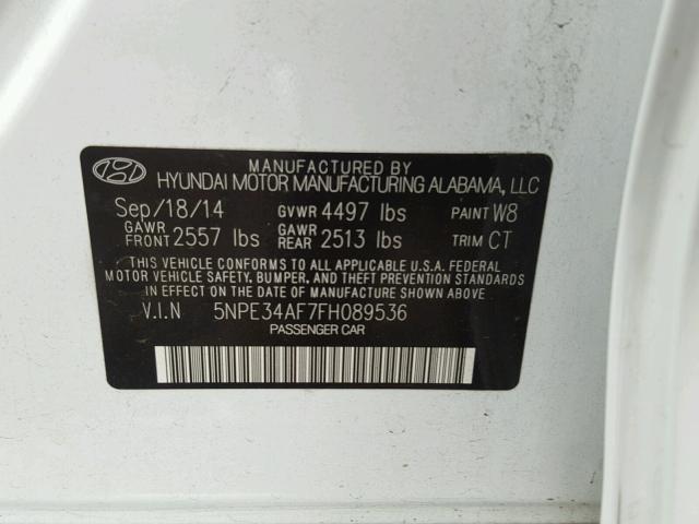 5NPE34AF7FH089536 - 2015 HYUNDAI SONATA SPO WHITE photo 10