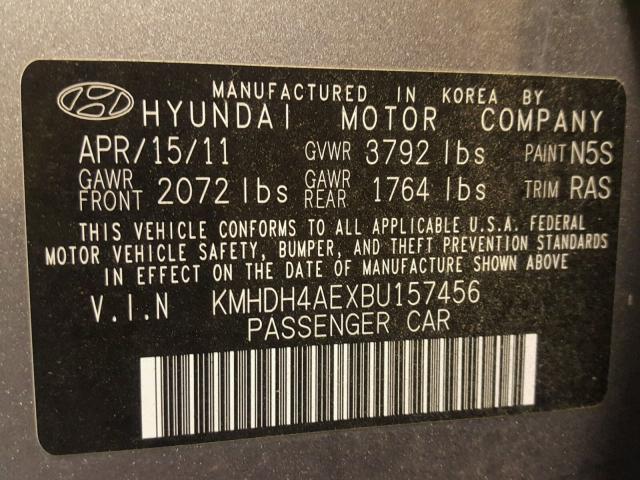 KMHDH4AEXBU157456 - 2011 HYUNDAI ELANTRA GL SILVER photo 10