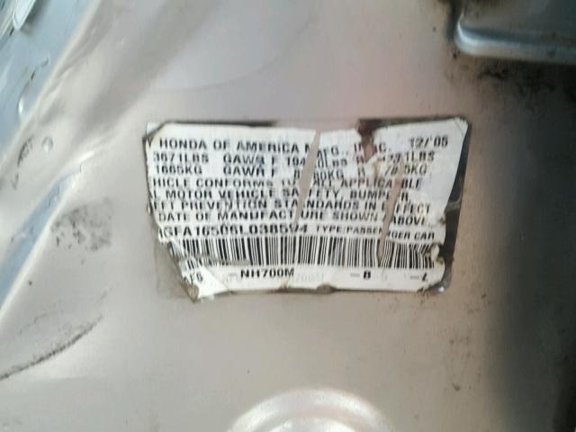 1HGFA16506L038594 - 2006 HONDA CIVIC LX SILVER photo 10