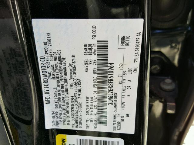 3LN6L2GK8FR610964 - 2015 LINCOLN MKZ BLACK photo 10