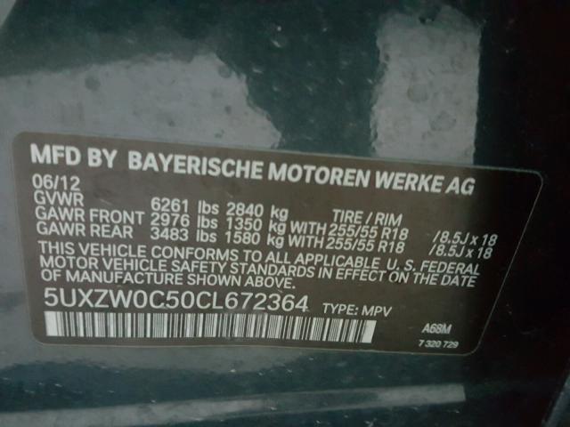 5UXZW0C50CL672364 - 2012 BMW X5 XDRIVE3 CHARCOAL photo 10