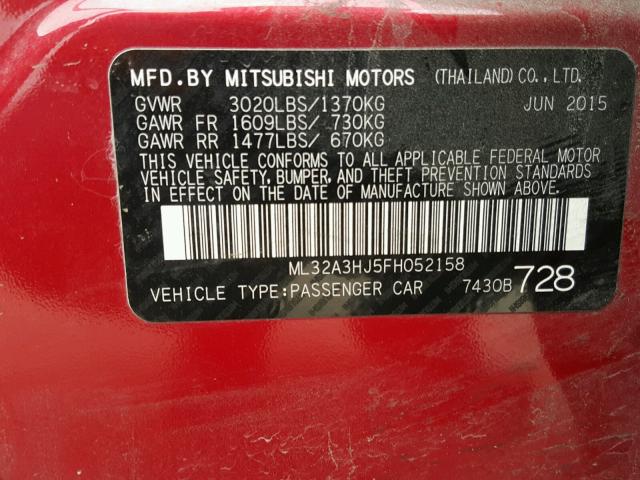 ML32A3HJ5FH052158 - 2015 MITSUBISHI MIRAGE DE RED photo 10