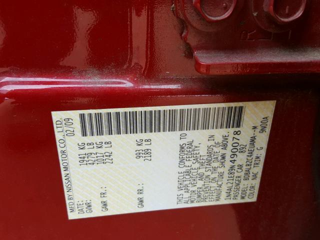 1N4AL21E89N490078 - 2009 NISSAN ALTIMA 2.5 RED photo 10