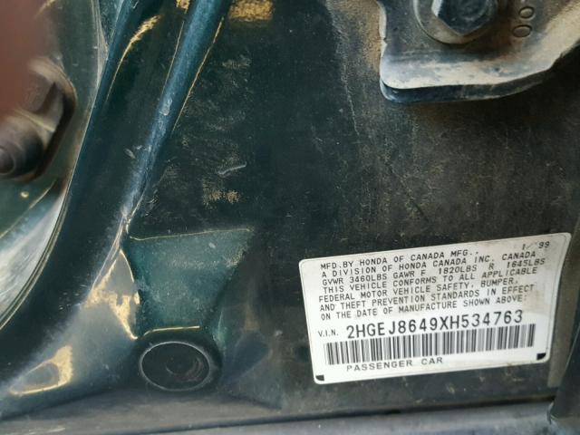 2HGEJ8649XH534763 - 1999 HONDA CIVIC EX 绿色 照片 10